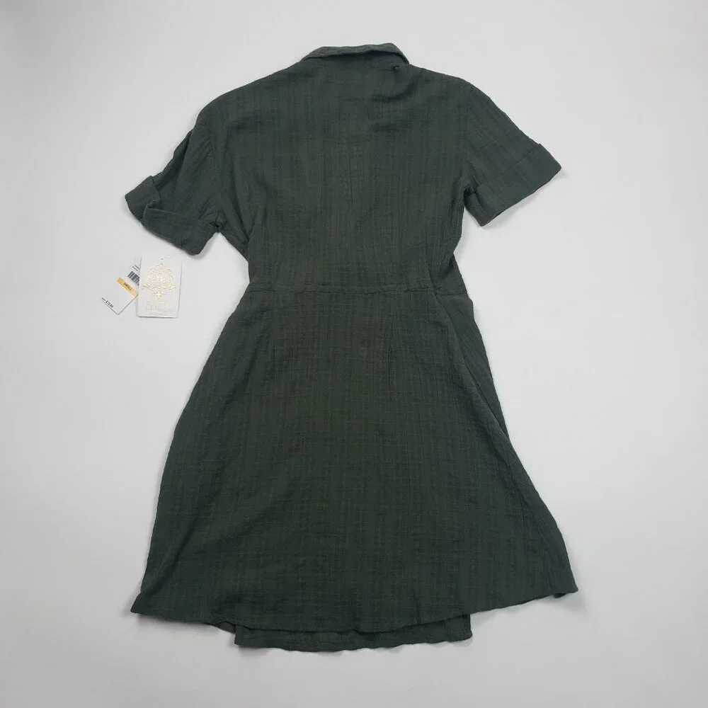 BECCA Playa Textured Collared Wrap Shirtdress Cover-Up Size Small Cactus Green - Picture 4 of 16